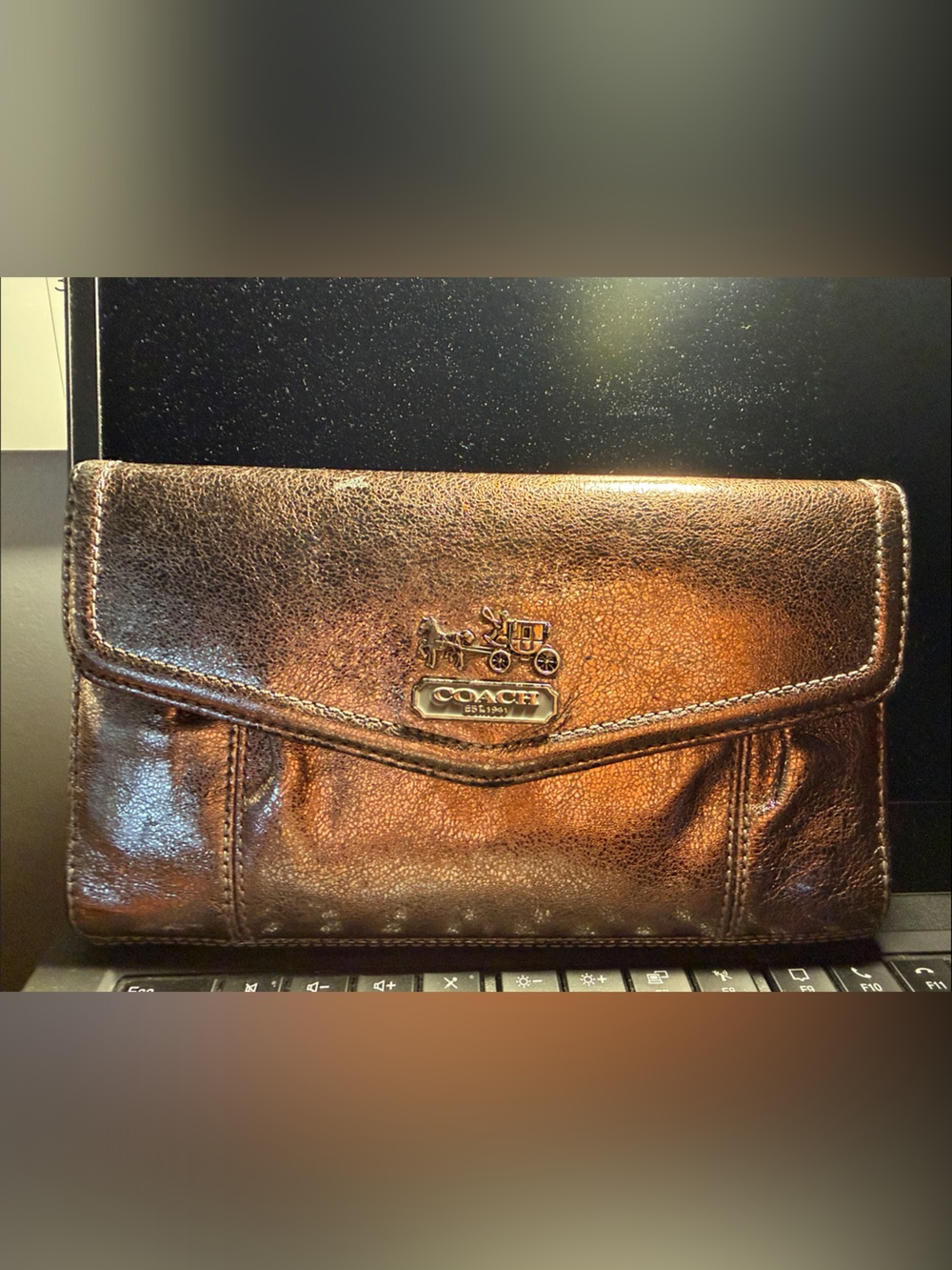 Coach Metallic Bronze Leather Wristlet